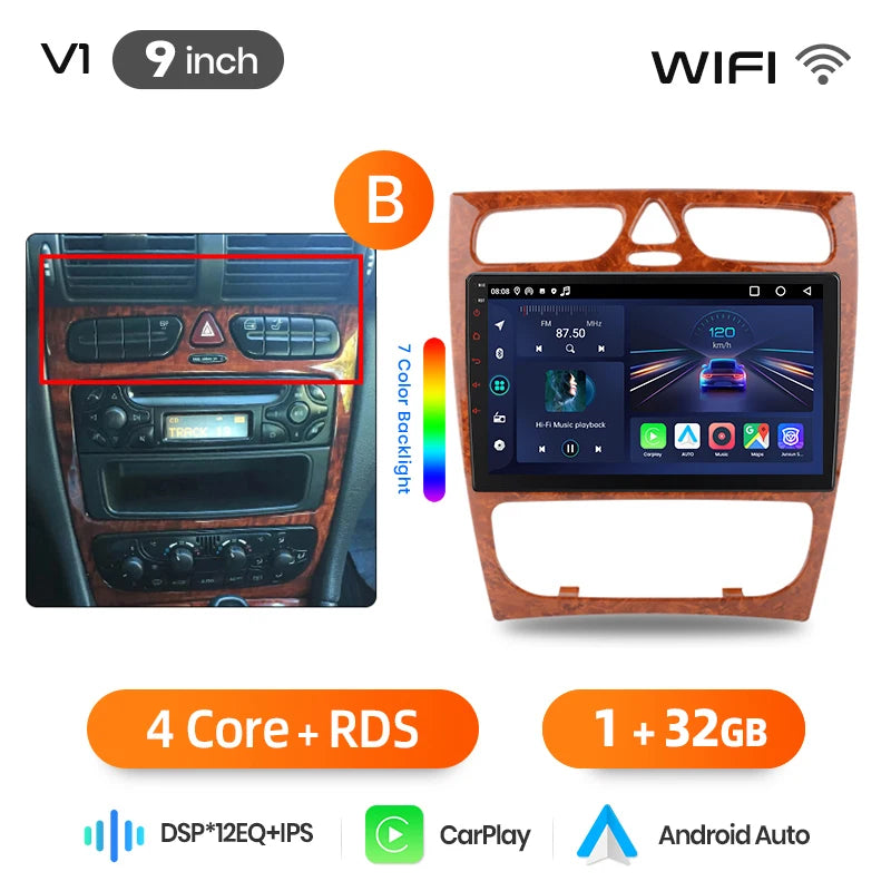 Junsun Android Auto-bilradio för Mercedes-Benz C-klass W203 (C200, C320, C350) och CLK W209 (2000–2005)