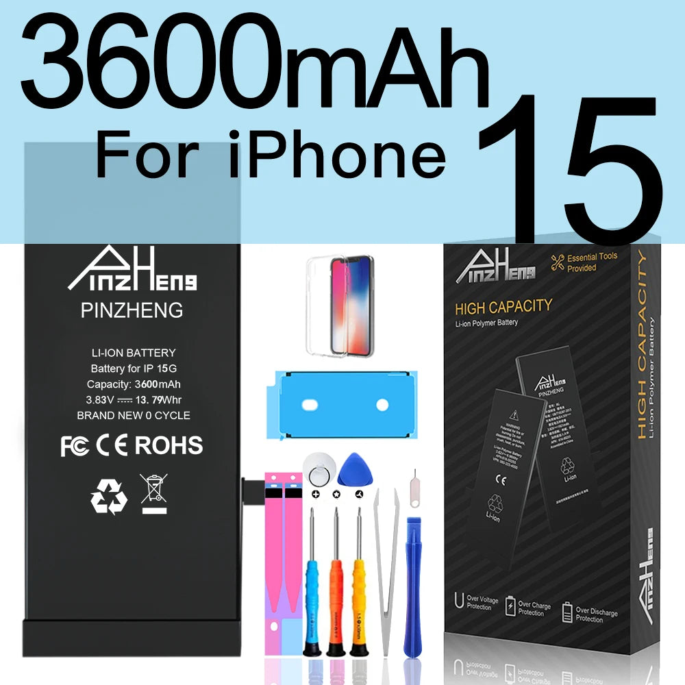 PINZHENG High Capacity Battery For iPhone 16 15 Pro Max 14 16 Pro Replacement Batteries For iPhone 15 16 14 Plus 14 Pro Max