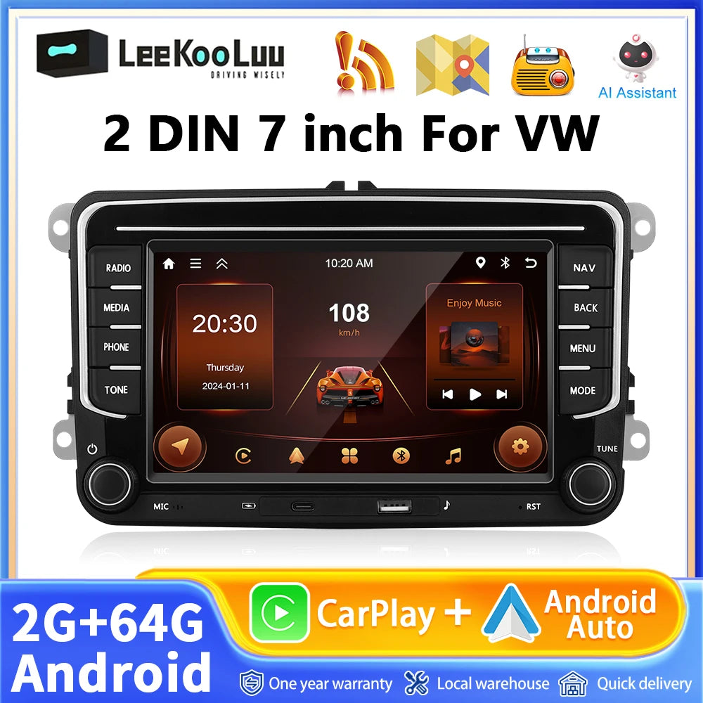 Podofo 7" Carplay Android bilradio för Volkswagen VW Passat B6 B7 CC Tiguan Touran GOLF POLO bilmultimedia GPS-spelare