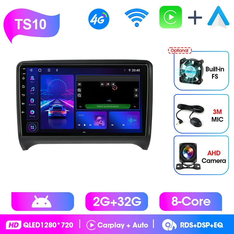 Srnubi 2 Din Android Bilradio CarPlay Android Auto Stöd Backkamera GPS BT WiFi För Citroen Nemo För Audi TT MK2 2006-2014