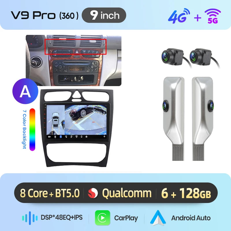 Junsun Android Auto-bilradio för Mercedes-Benz C-klass W203 (C200, C320, C350) och CLK W209 (2000–2005)