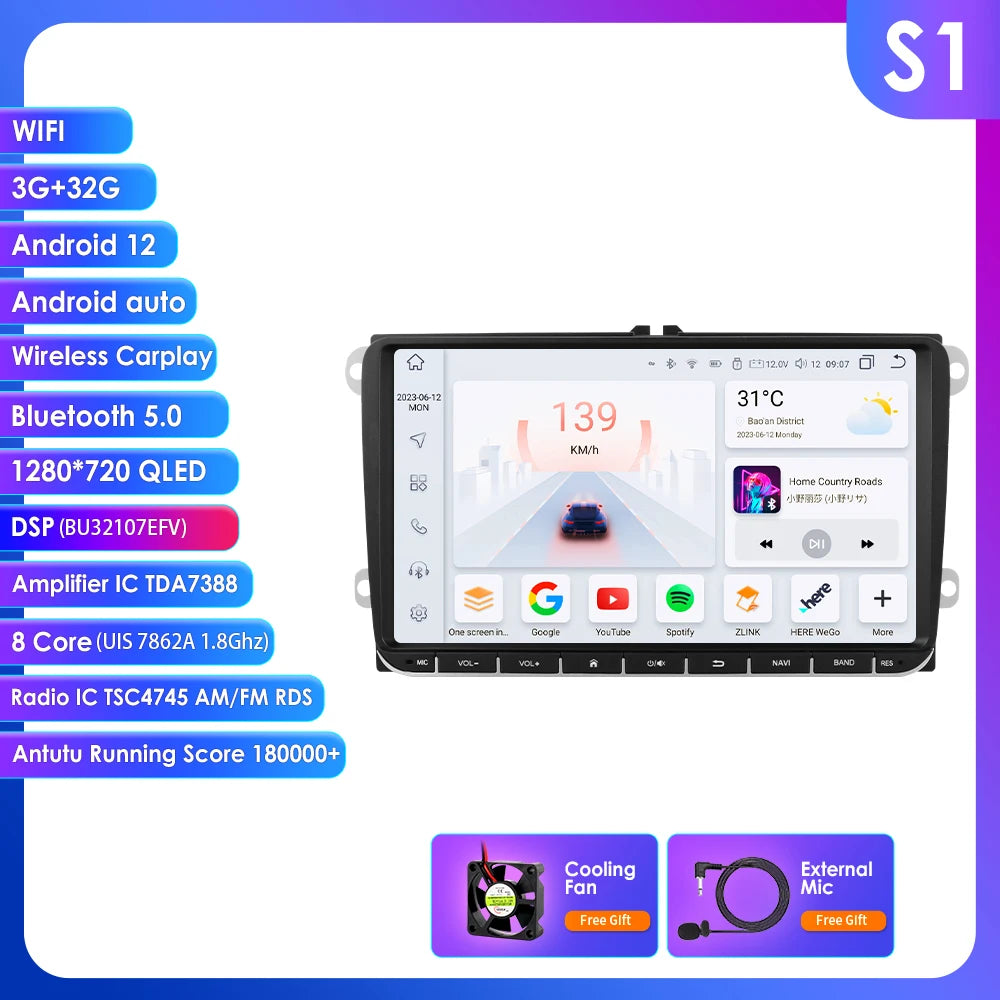 Hizpo 9" Android Bilstereo med CarPlay & Android Auto för VW Golf, Passat B6/B7, Skoda & Seat