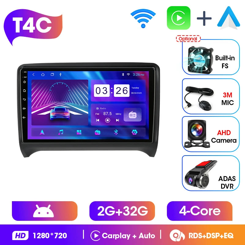 Srnubi 2 Din Android Bilradio CarPlay Android Auto Stöd Backkamera GPS BT WiFi För Citroen Nemo För Audi TT MK2 2006-2014