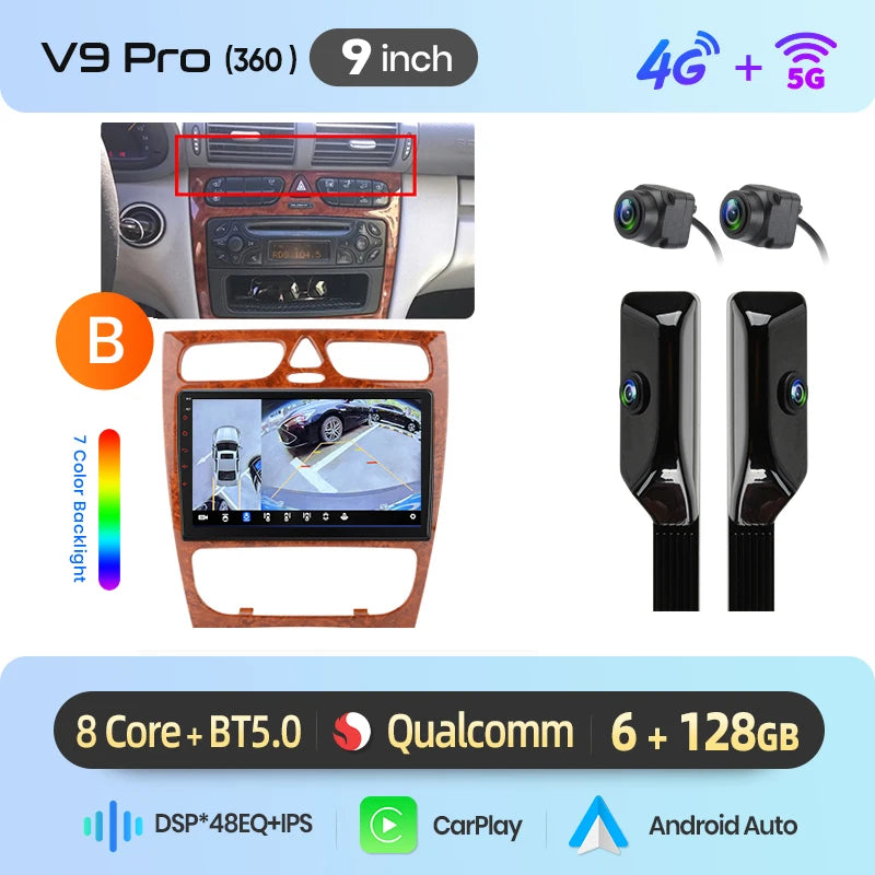 Junsun Android Auto-bilradio för Mercedes-Benz C-klass W203 (C200, C320, C350) och CLK W209 (2000–2005)