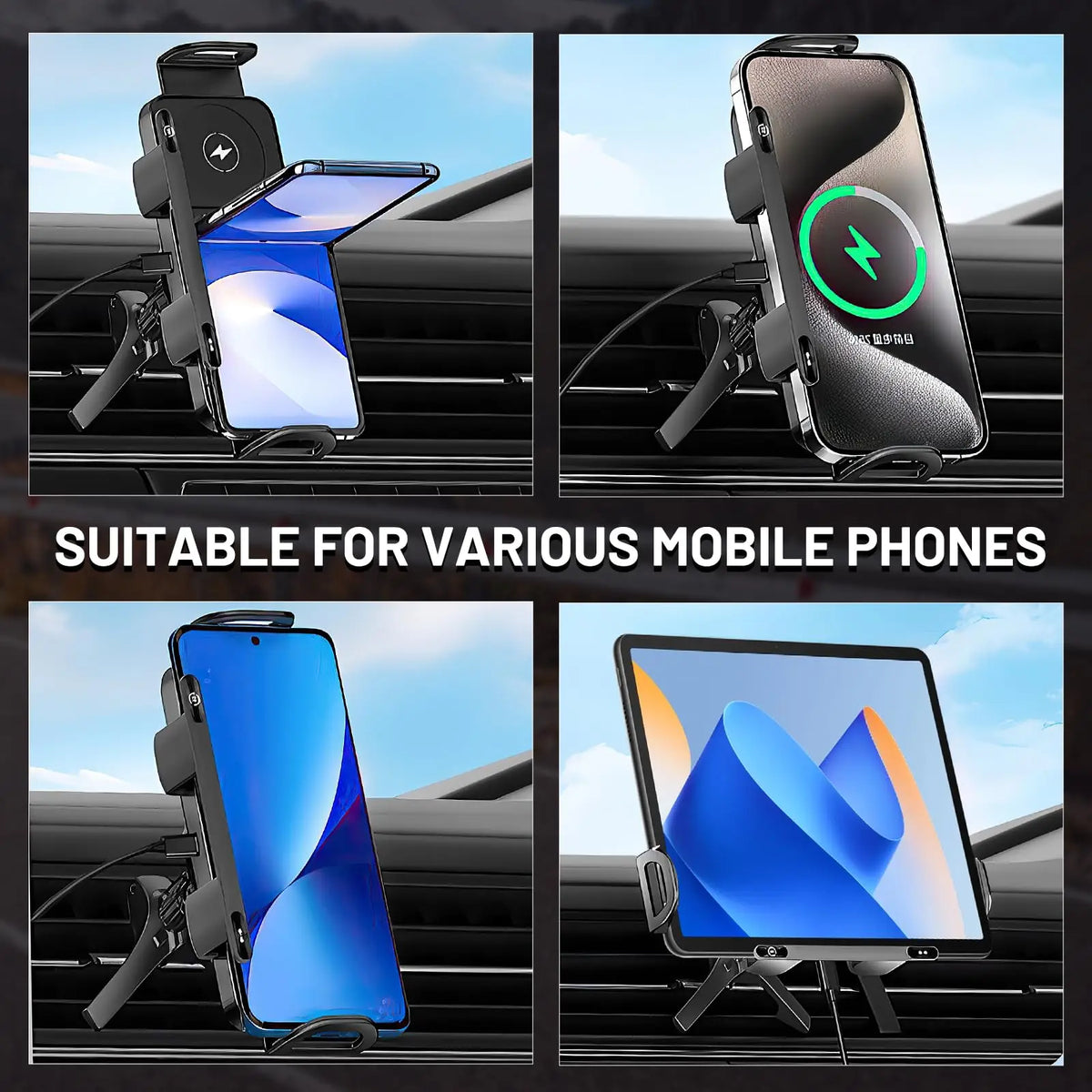 Trådlös mobilhållare för bil med snabbladdning – fäste för luftventil och skärmhållare – för Samsung Galaxy Z Fold 6/5 och Flip 4/3