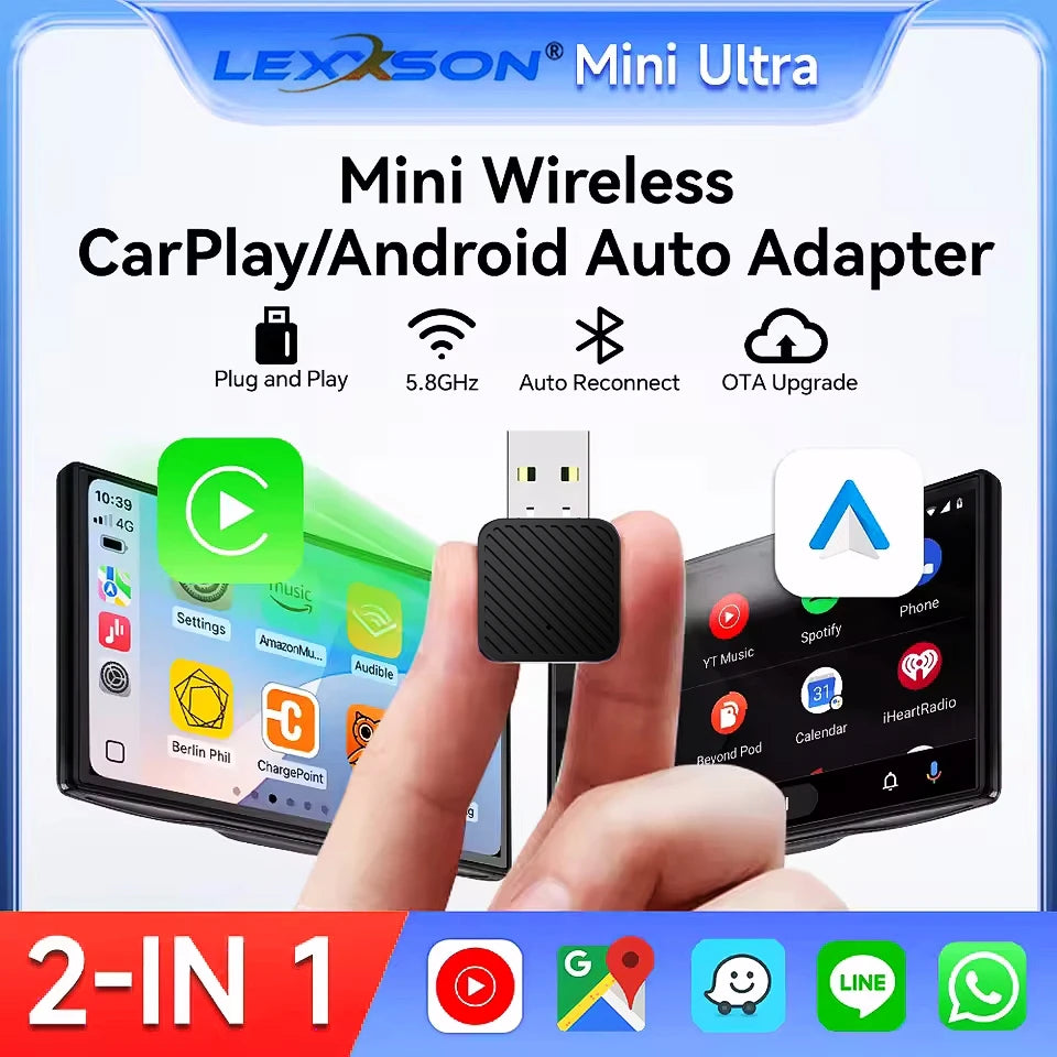 Trådlös adapter för CarPlay och Android Auto – Smart 2-i-1-dongel för Volvo, Mercedes-Benz, Audi, Kia, Hyundai, VW, Mazda, Cadillac, MG och Peugeot