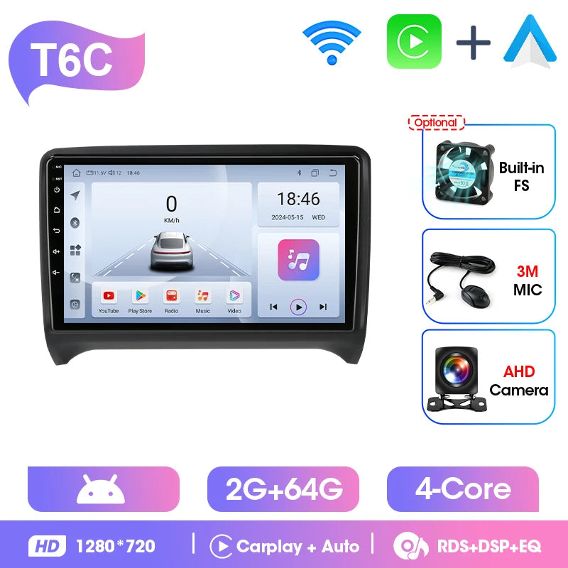 Srnubi 2 Din Android Bilradio CarPlay Android Auto Stöd Backkamera GPS BT WiFi För Citroen Nemo För Audi TT MK2 2006-2014