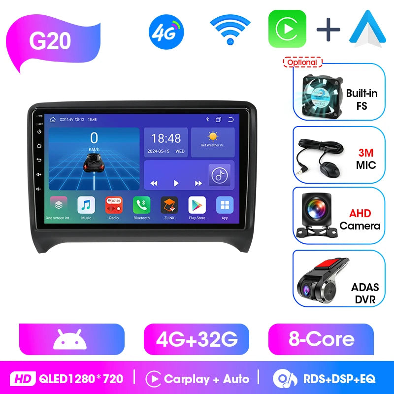 Srnubi 2 Din Android Bilradio CarPlay Android Auto Stöd Backkamera GPS BT WiFi För Citroen Nemo För Audi TT MK2 2006-2014