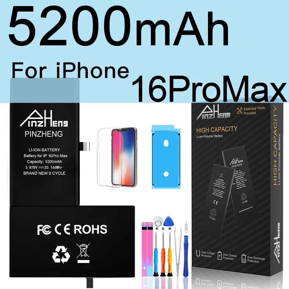 PINZHENG High Capacity Battery For iPhone 16 15 Pro Max 14 16 Pro Replacement Batteries For iPhone 15 16 14 Plus 14 Pro Max