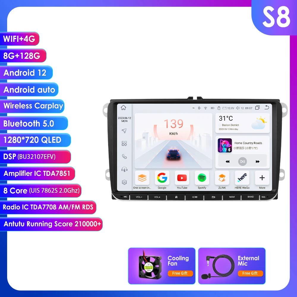 Hizpo 9" Android Bilstereo med CarPlay & Android Auto för VW Golf, Passat B6/B7, Skoda & Seat