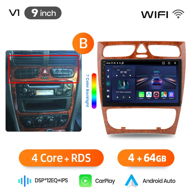 Junsun Android Auto-bilradio för Mercedes-Benz C-klass W203 (C200, C320, C350) och CLK W209 (2000–2005)