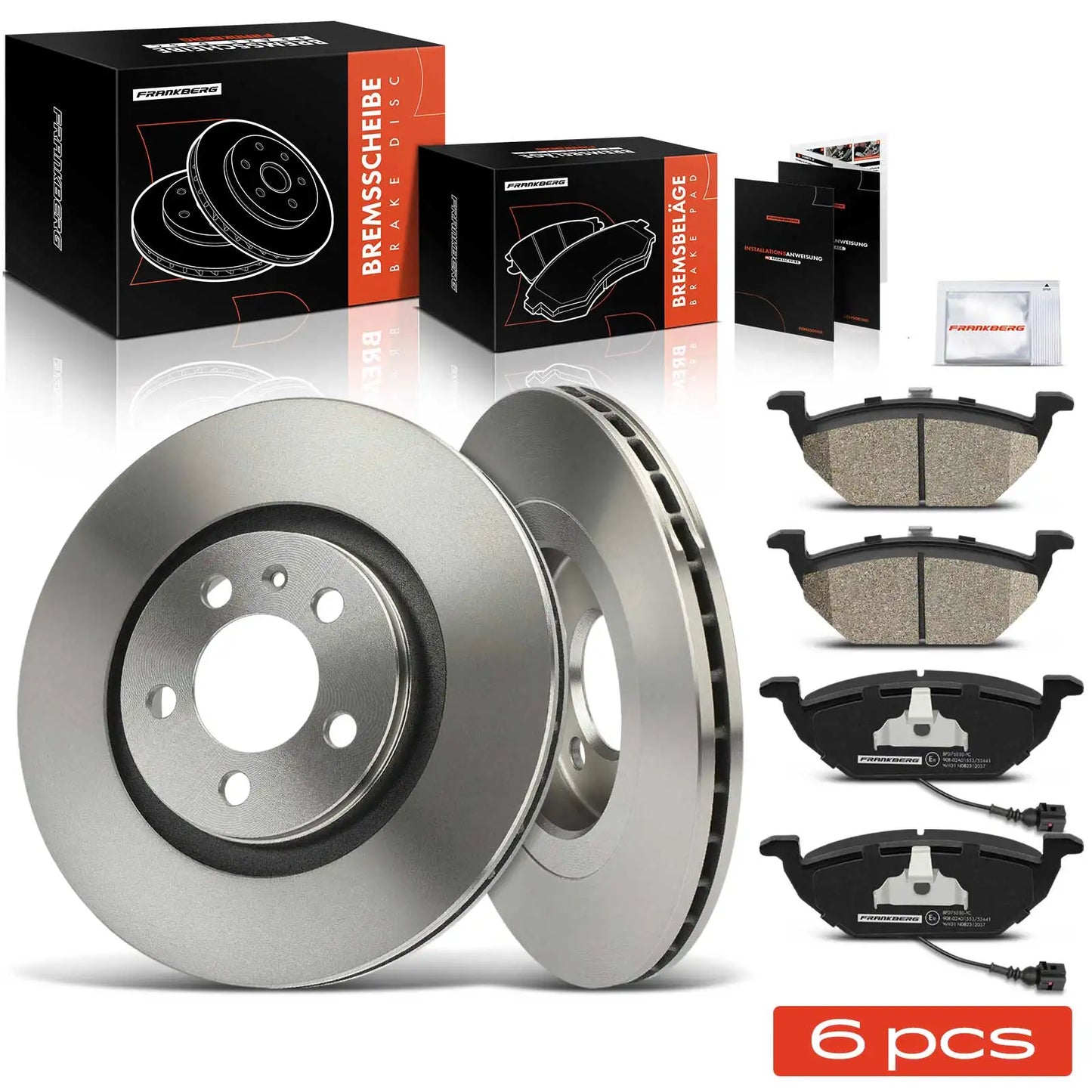 Frankberg 2x Bromsskivor + 4x Bromsbelägg fram vänster och höger för VW Golf 4, Audi A3, Skoda Octavia 1K0698151G, 1J0615301E