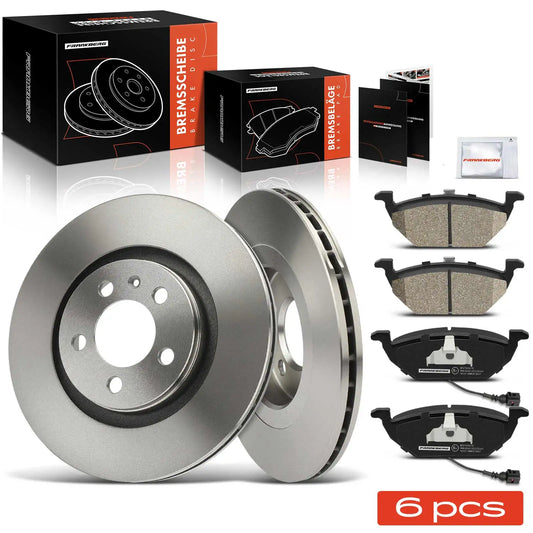 Frankberg 2x Bromsskivor + 4x Bromsbelägg fram vänster och höger för VW Golf 4, Audi A3, Skoda Octavia 1K0698151G, 1J0615301E