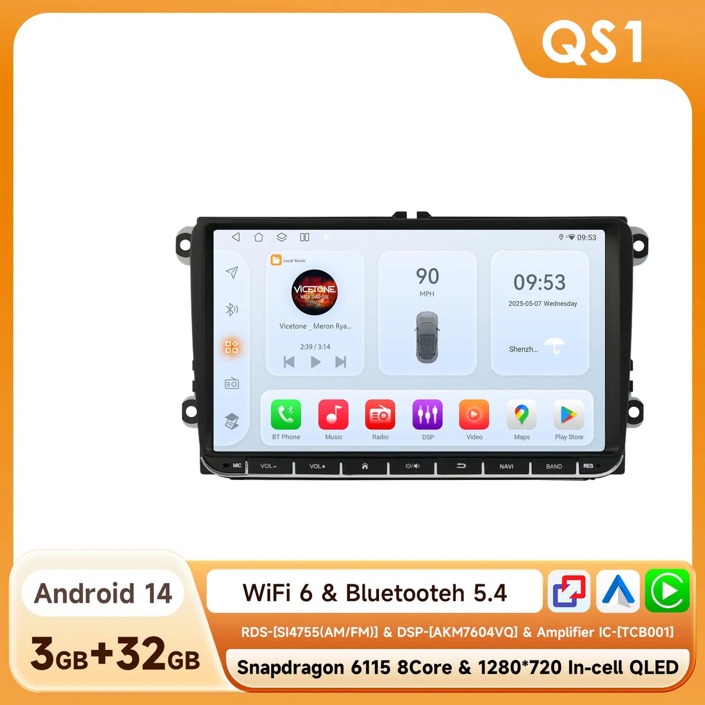 Hizpo 9" Android Bilstereo med CarPlay & Android Auto för VW Golf, Passat B6/B7, Skoda & Seat