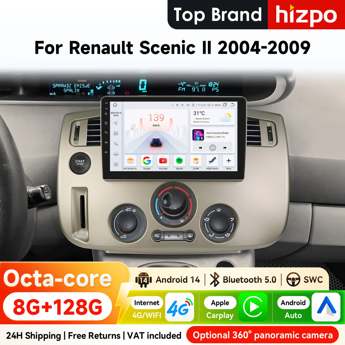 Hizpo 9-tums 2DIN Android-bilradio för Renault Scenic II (2004–2009)