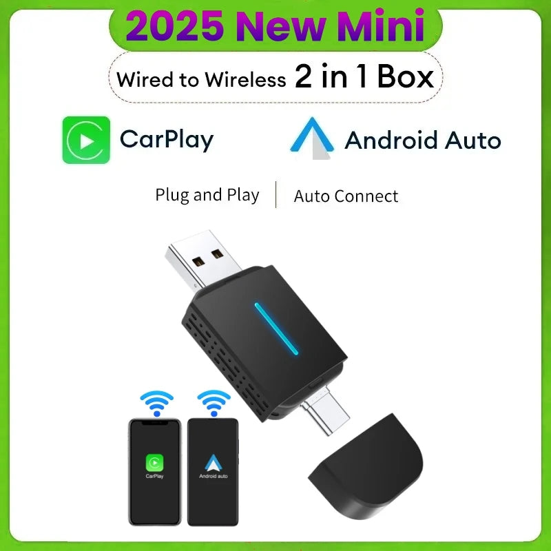 Trådlös adapter för CarPlay och Android Auto – Smart 2-i-1-dongel för Volvo, Mercedes-Benz, Audi, Kia, Hyundai, VW, Mazda, Cadillac, MG och Peugeot