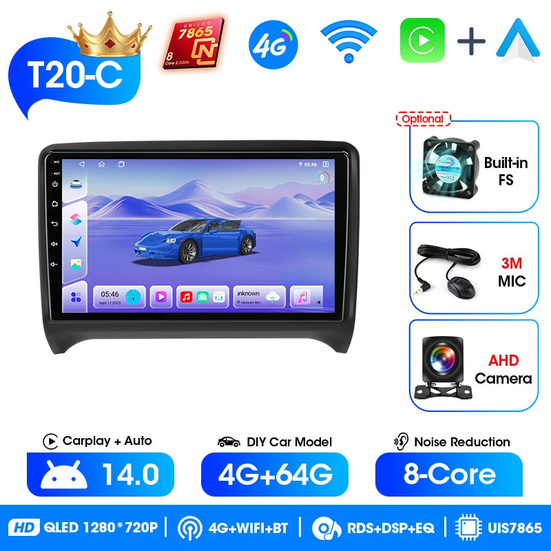 Srnubi 2 Din Android Bilradio CarPlay Android Auto Stöd Backkamera GPS BT WiFi För Citroen Nemo För Audi TT MK2 2006-2014