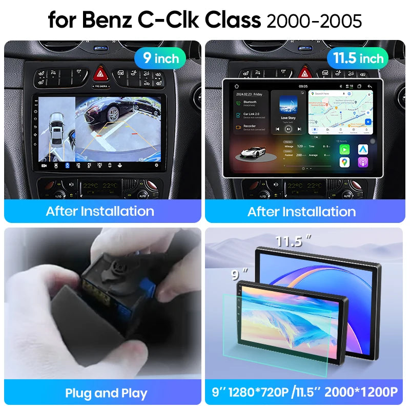 Junsun Android Auto-bilradio för Mercedes-Benz C-klass W203 (C200, C320, C350) och CLK W209 (2000–2005)