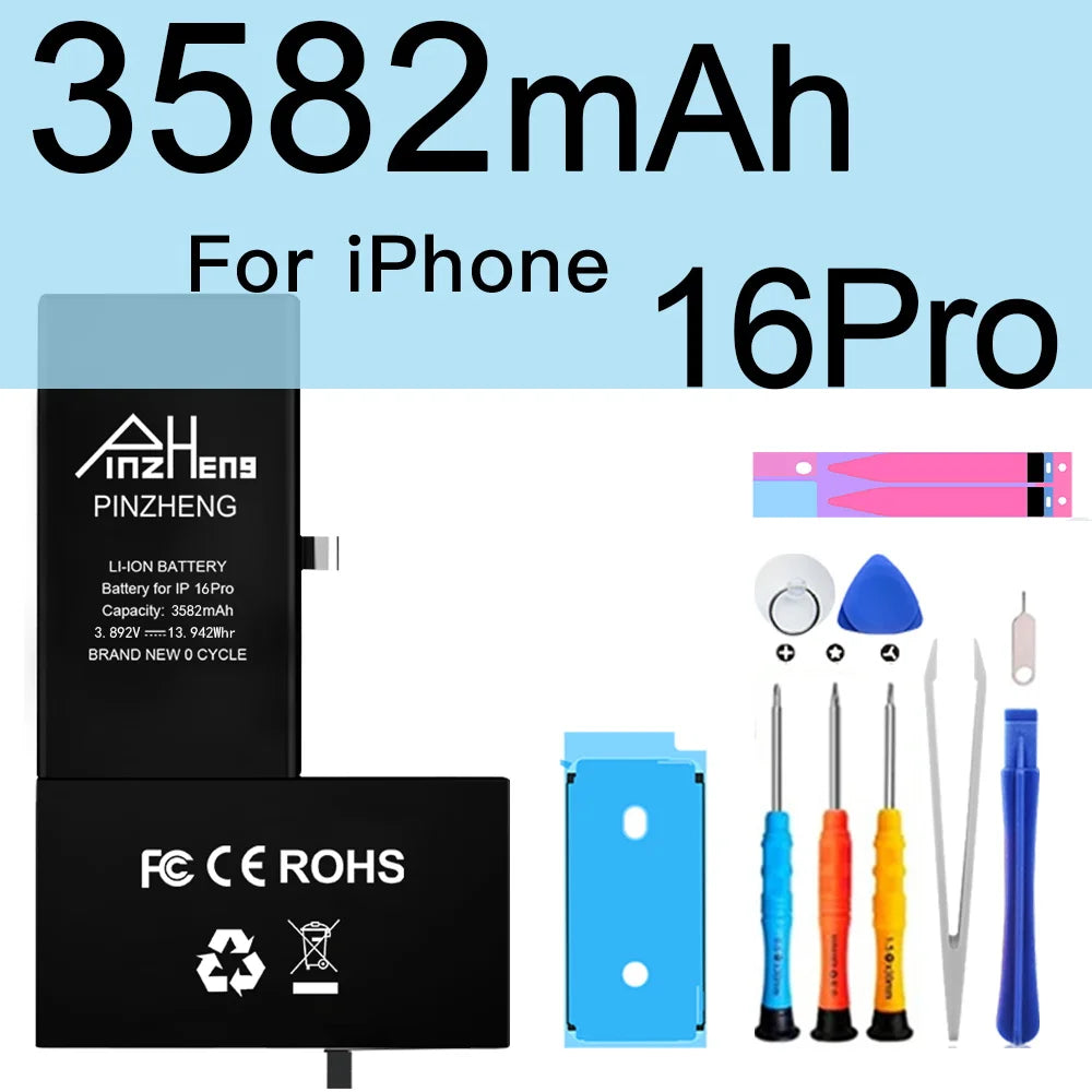 PINZHENG High Capacity Battery For iPhone 16 15 Pro Max 14 16 Pro Replacement Batteries For iPhone 15 16 14 Plus 14 Pro Max