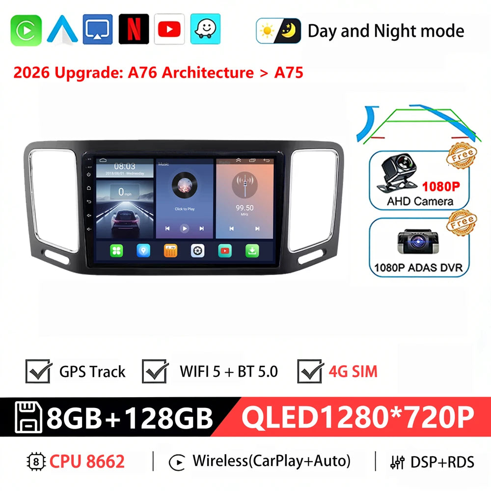 Bilstereo med A76 ASR8662-processor och Android 16 för Volkswagen VW Sharan / SEAT Alhambra 7N (2010–2022) – multimediaspelare, GPS och CarPlay