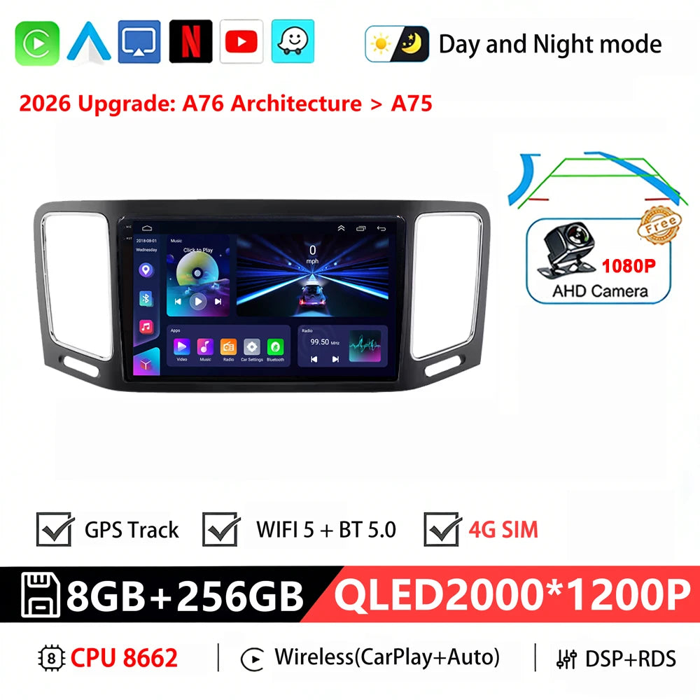 Bilstereo med A76 ASR8662-processor och Android 16 för Volkswagen VW Sharan / SEAT Alhambra 7N (2010–2022) – multimediaspelare, GPS och CarPlay