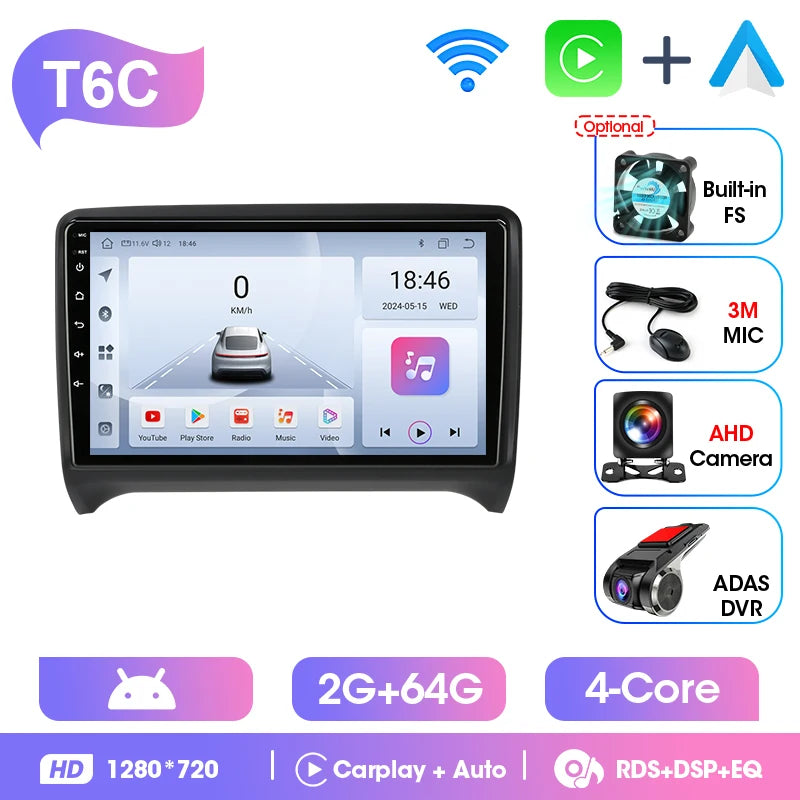 Srnubi 2 Din Android Bilradio CarPlay Android Auto Stöd Backkamera GPS BT WiFi För Citroen Nemo För Audi TT MK2 2006-2014