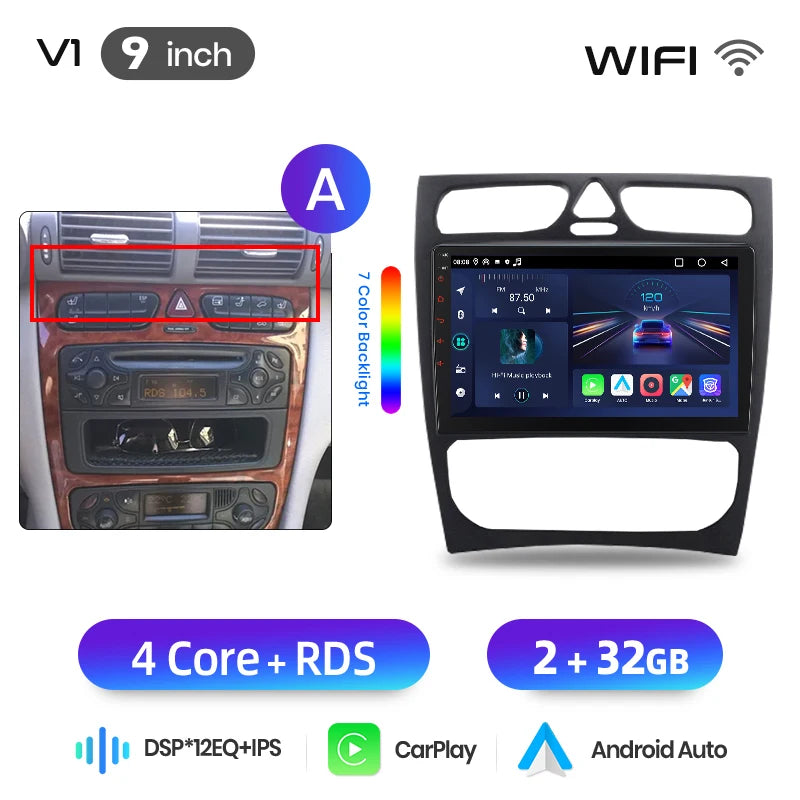Junsun Android Auto-bilradio för Mercedes-Benz C-klass W203 (C200, C320, C350) och CLK W209 (2000–2005)