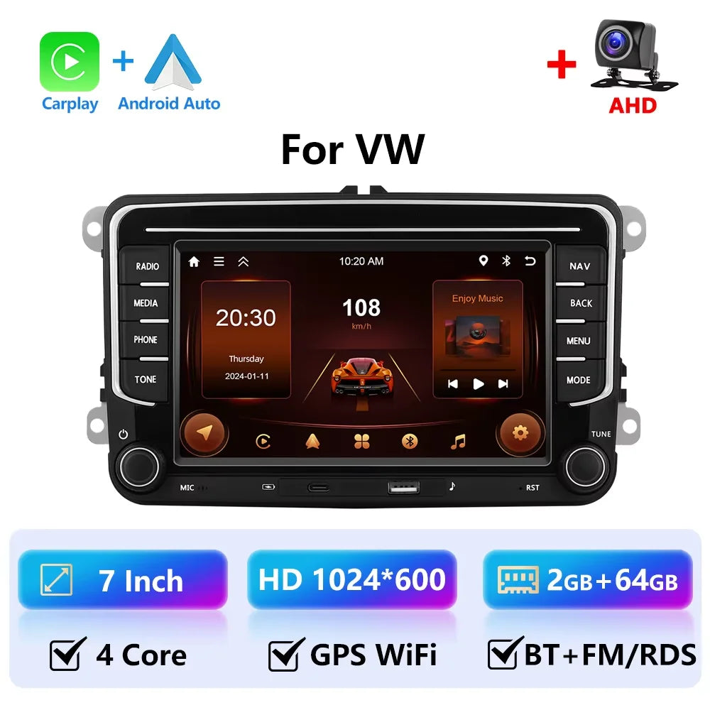 Podofo 7" Carplay Android bilradio för Volkswagen VW Passat B6 B7 CC Tiguan Touran GOLF POLO bilmultimedia GPS-spelare