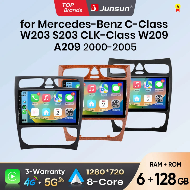 Junsun Android Auto-bilradio för Mercedes-Benz C-klass W203 (C200, C320, C350) och CLK W209 (2000–2005)