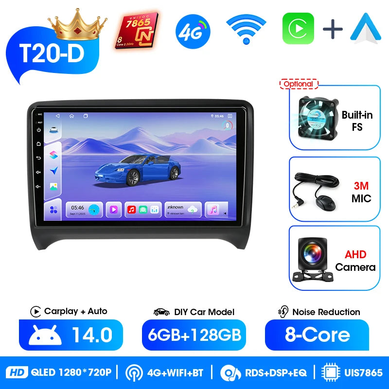 Srnubi 2 Din Android Bilradio CarPlay Android Auto Stöd Backkamera GPS BT WiFi För Citroen Nemo För Audi TT MK2 2006-2014