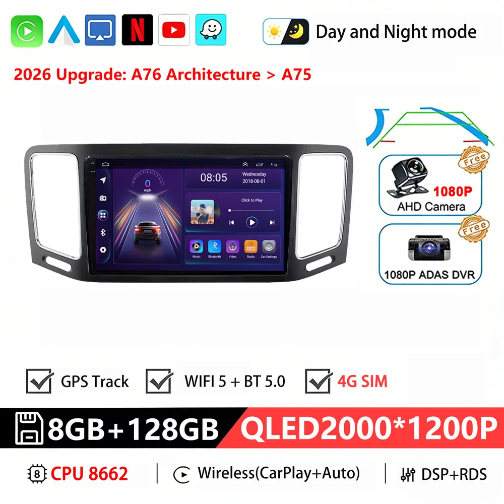 Bilstereo med A76 ASR8662-processor och Android 16 för Volkswagen VW Sharan / SEAT Alhambra 7N (2010–2022) – multimediaspelare, GPS och CarPlay