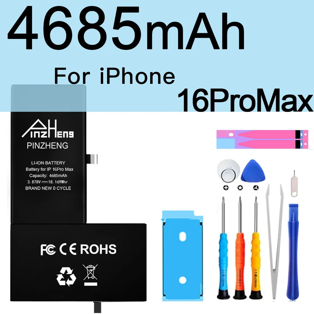 PINZHENG High Capacity Battery For iPhone 16 15 Pro Max 14 16 Pro Replacement Batteries For iPhone 15 16 14 Plus 14 Pro Max