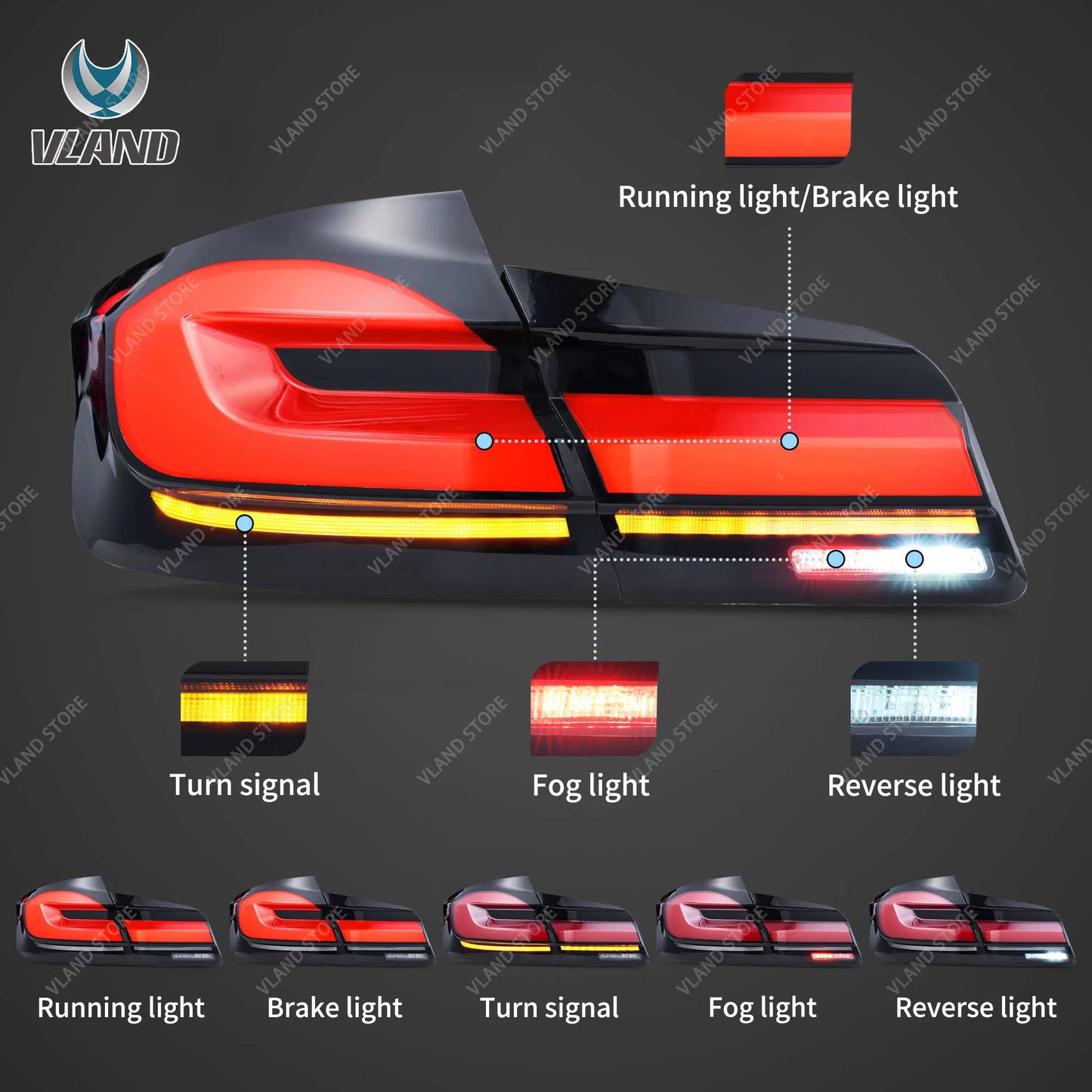 2011-2017 5-serie M5 F10 F18 VLAND LED-bakljus G30 LCI Uppgraderingsstil Sekventiella blinkers Dynamiska bakljus Set om 2