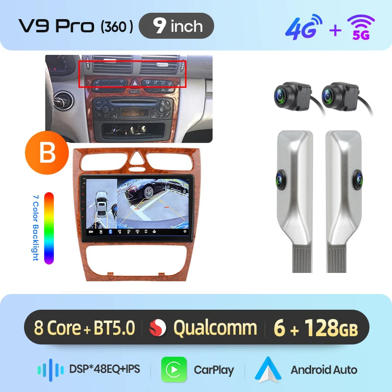 Junsun Android Auto-bilradio för Mercedes-Benz C-klass W203 (C200, C320, C350) och CLK W209 (2000–2005)