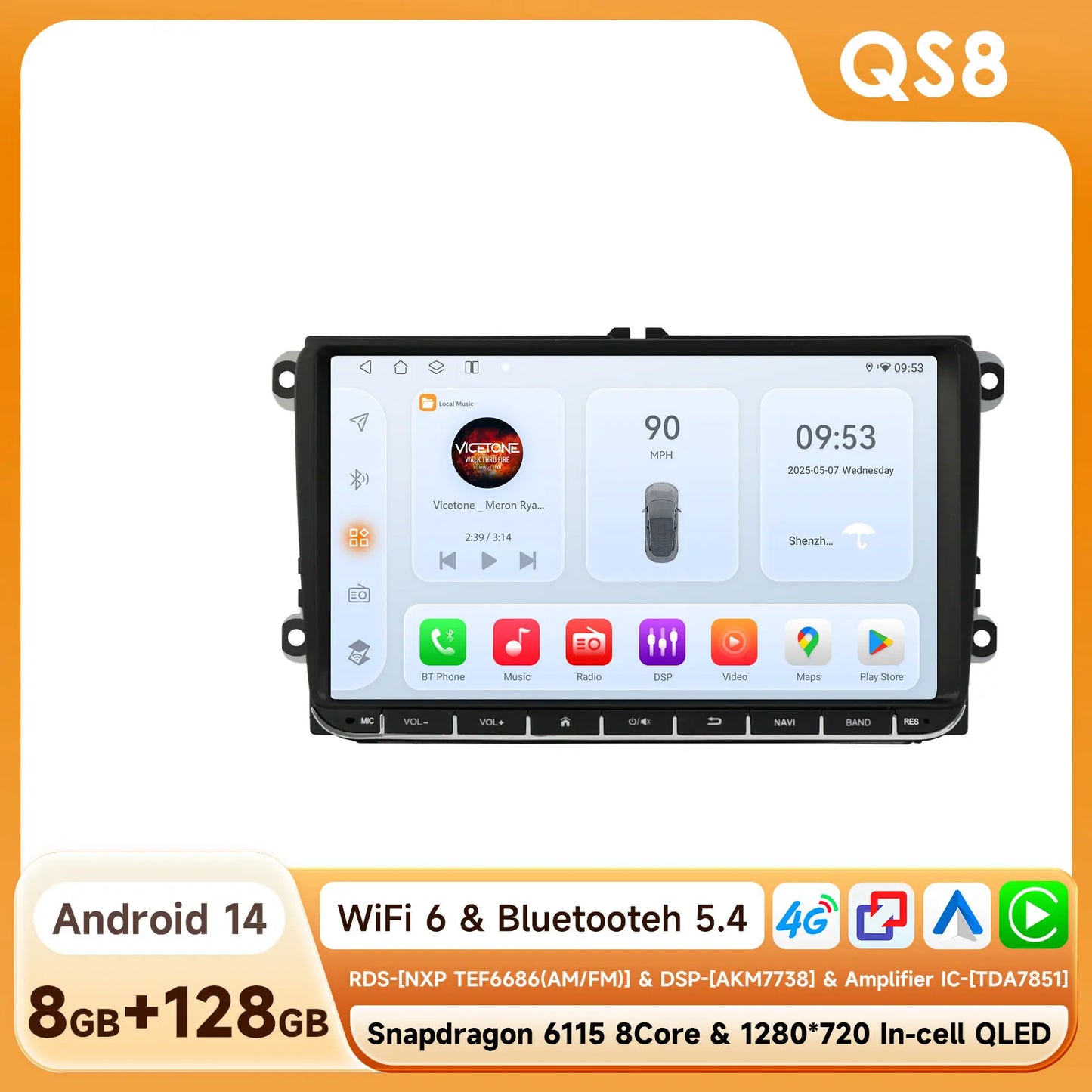 Hizpo 9" Android Bilstereo med CarPlay & Android Auto för VW Golf, Passat B6/B7, Skoda & Seat