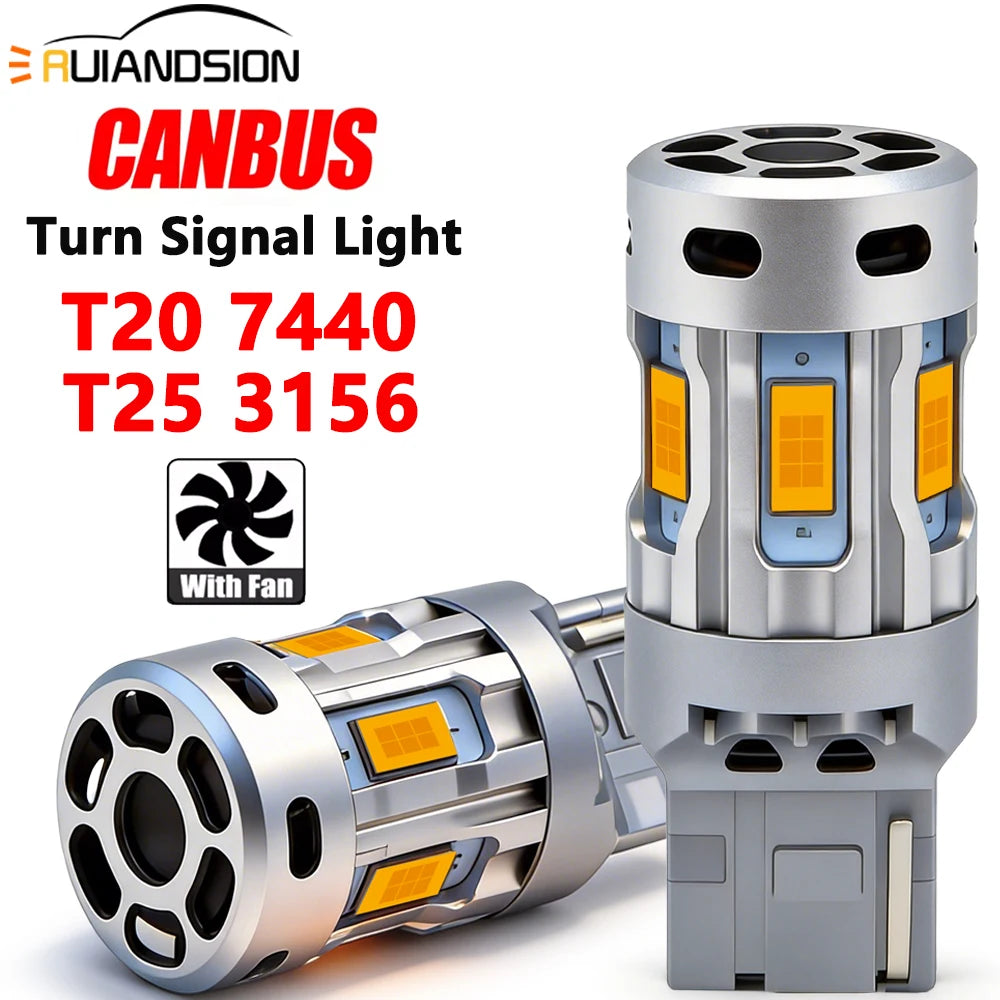 Blinkerslampa LED CANBUS Felfri 7440 T20 3156 T25 W21W P27/7W Gul Glödlampa Med Fläkt Ingen Blinkning För Bil Lastbil 12V-24V 2st