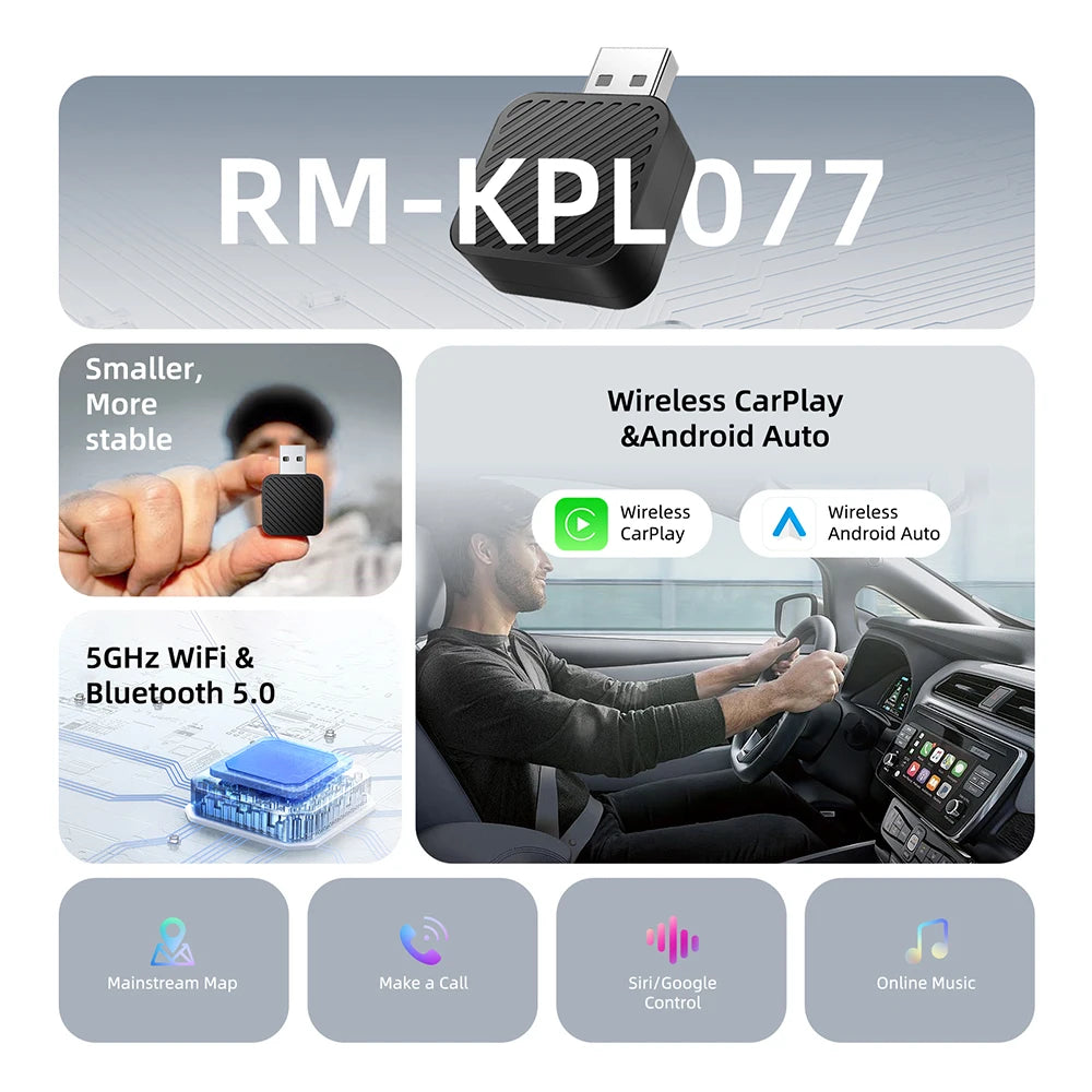 Trådlös adapter för CarPlay och Android Auto – Smart 2-i-1-dongel för Volvo, Mercedes-Benz, Audi, Kia, Hyundai, VW, Mazda, Cadillac, MG och Peugeot
