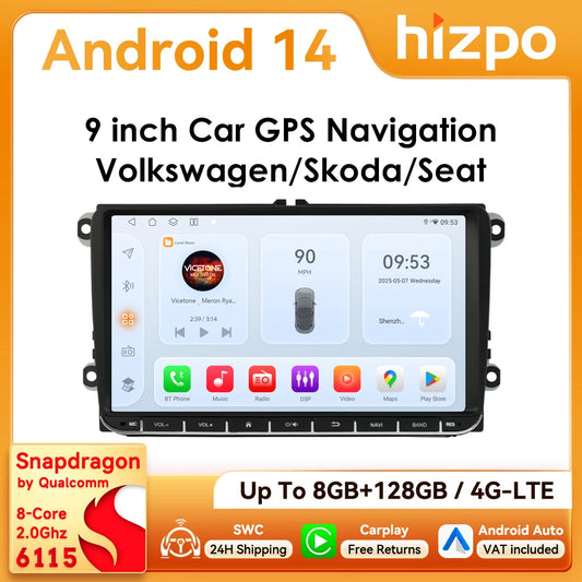 Hizpo 9" Android Bilstereo med CarPlay & Android Auto för VW Golf, Passat B6/B7, Skoda & Seat