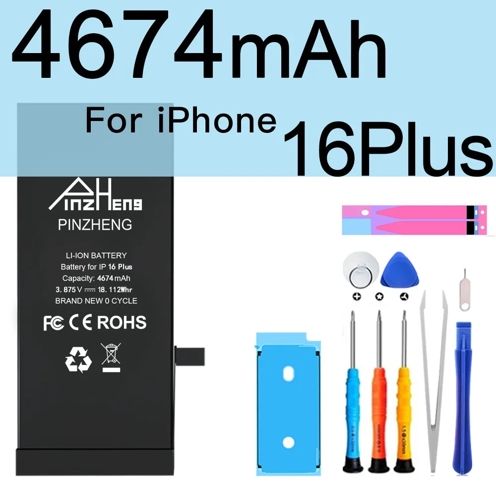 PINZHENG High Capacity Battery For iPhone 16 15 Pro Max 14 16 Pro Replacement Batteries For iPhone 15 16 14 Plus 14 Pro Max