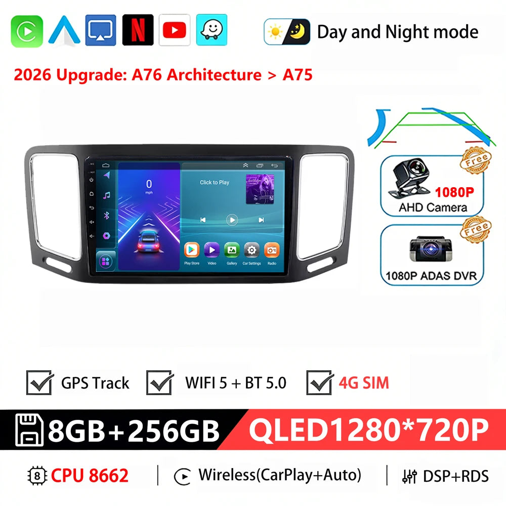 Bilstereo med A76 ASR8662-processor och Android 16 för Volkswagen VW Sharan / SEAT Alhambra 7N (2010–2022) – multimediaspelare, GPS och CarPlay
