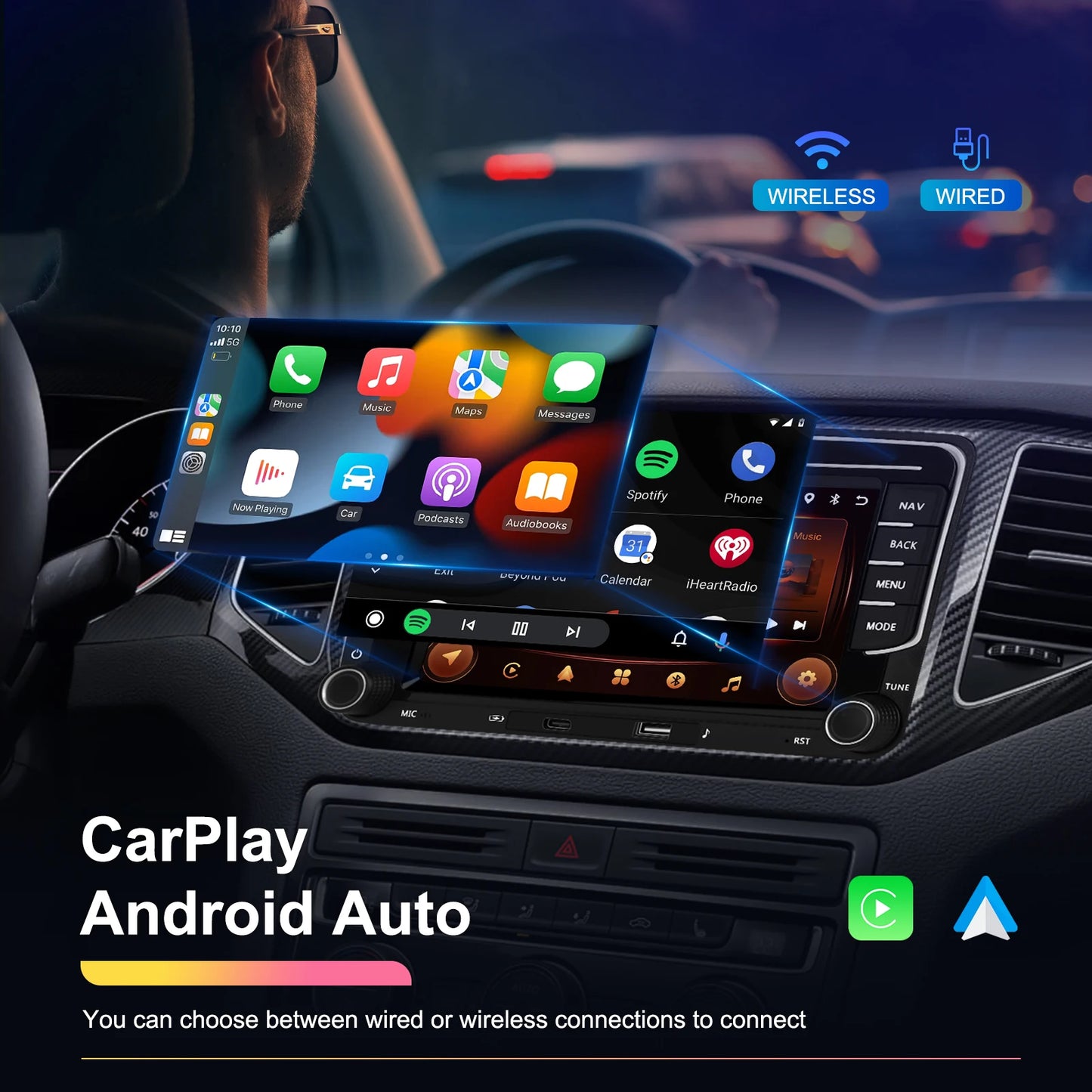 Podofo 7" Carplay Android bilradio för Volkswagen VW Passat B6 B7 CC Tiguan Touran GOLF POLO bilmultimedia GPS-spelare