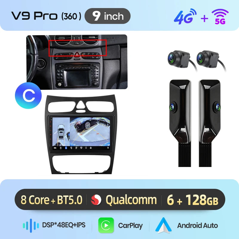 Junsun Android Auto-bilradio för Mercedes-Benz C-klass W203 (C200, C320, C350) och CLK W209 (2000–2005)