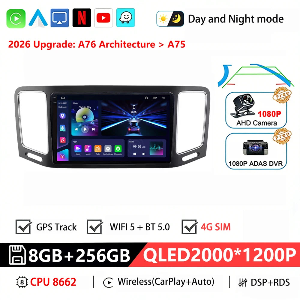 Bilstereo med A76 ASR8662-processor och Android 16 för Volkswagen VW Sharan / SEAT Alhambra 7N (2010–2022) – multimediaspelare, GPS och CarPlay