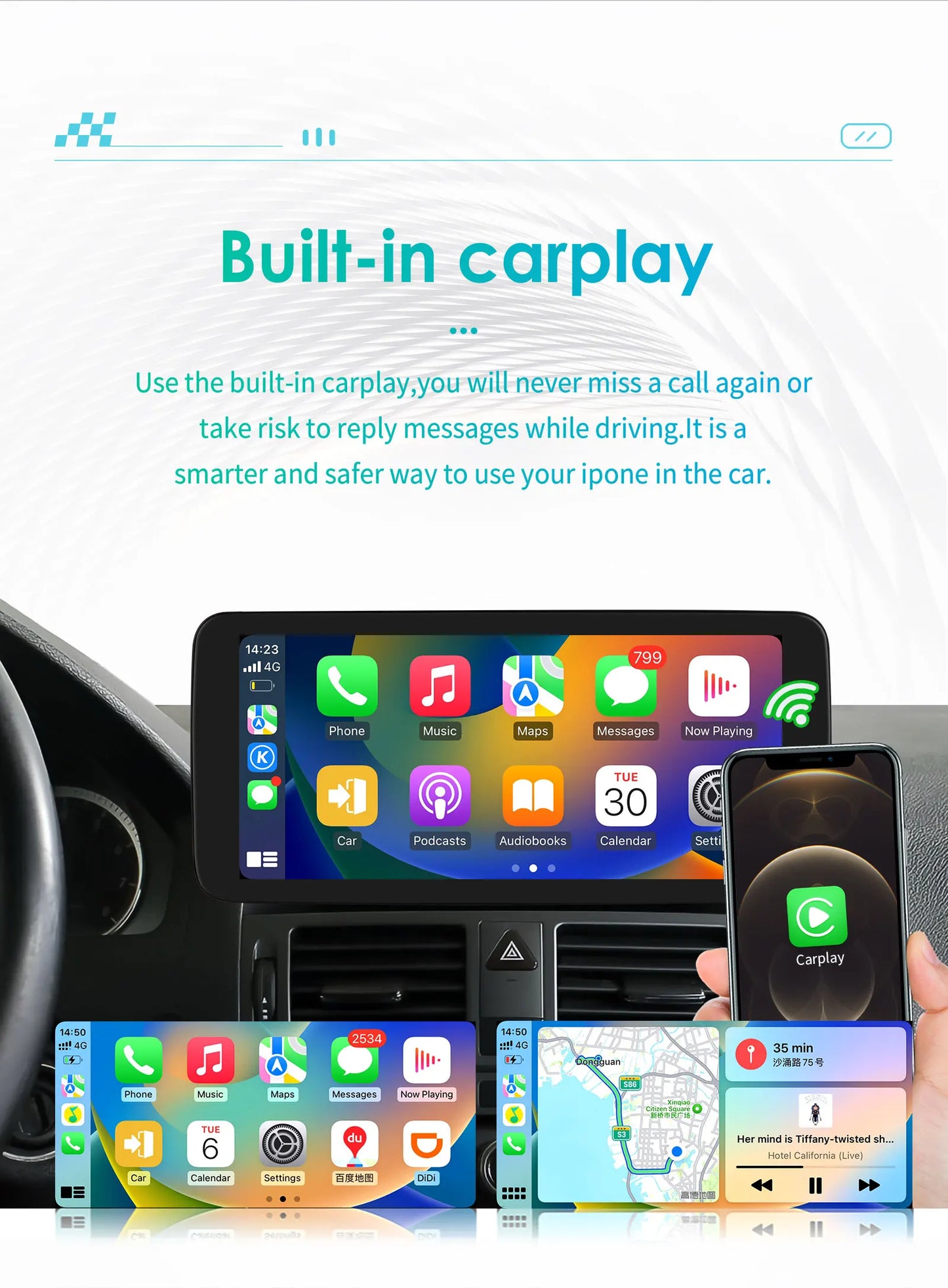 Hizpo Android 13 Bilstereo med CarPlay & Android Auto för Mercedes-Benz C-Klass W204/S204 (2008–2010 NTG 4.0)