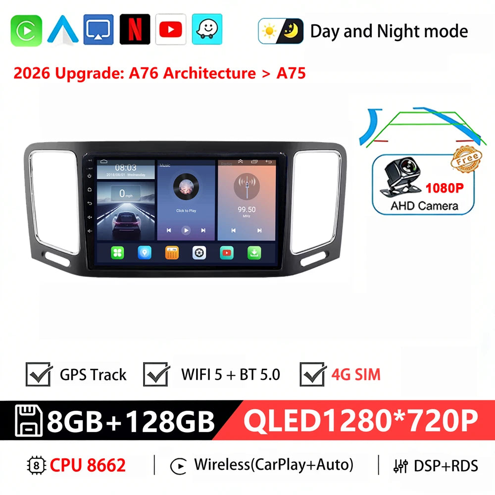 Bilstereo med A76 ASR8662-processor och Android 16 för Volkswagen VW Sharan / SEAT Alhambra 7N (2010–2022) – multimediaspelare, GPS och CarPlay