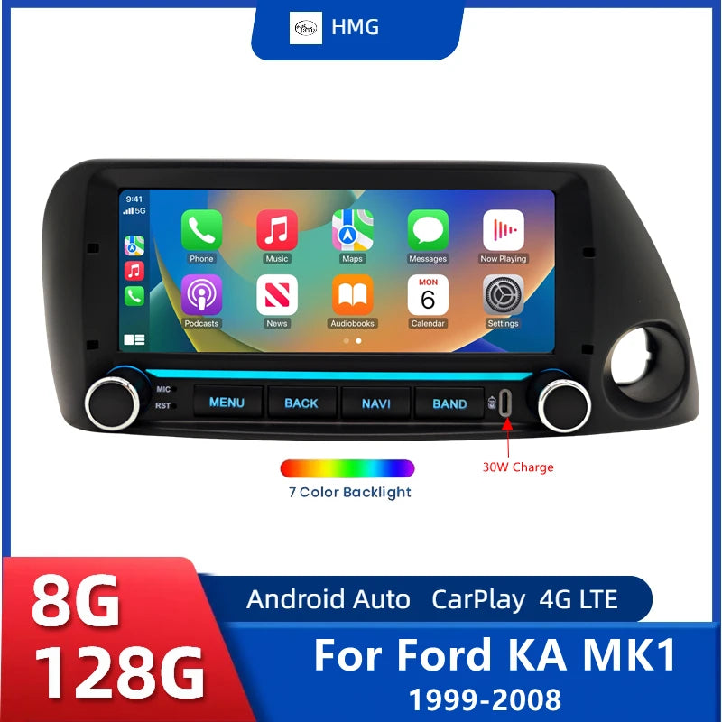 HMG Android Auto Radio For Ford KA MK1 1999-2008 Car WIFI Carplay Multimedia autoradio Player GPS Autoradio STEREO RADIO