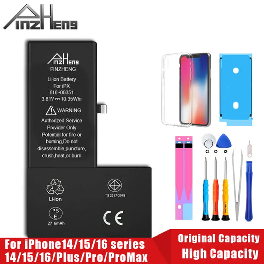 PINZHENG High Capacity Battery For iPhone 16 15 Pro Max 14 16 Pro Replacement Batteries For iPhone 15 16 14 Plus 14 Pro Max
