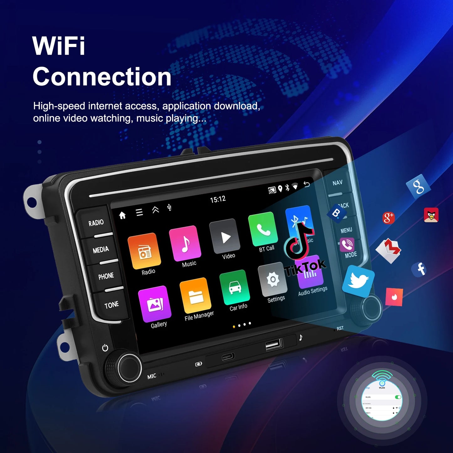 Podofo 7" Carplay Android bilradio för Volkswagen VW Passat B6 B7 CC Tiguan Touran GOLF POLO bilmultimedia GPS-spelare