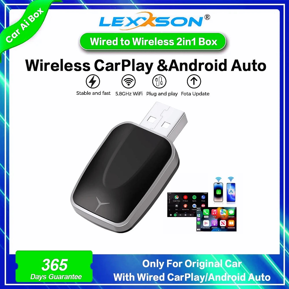 Trådlös adapter för CarPlay och Android Auto – Smart 2-i-1-dongel för Volvo, Mercedes-Benz, Audi, Kia, Hyundai, VW, Mazda, Cadillac, MG och Peugeot
