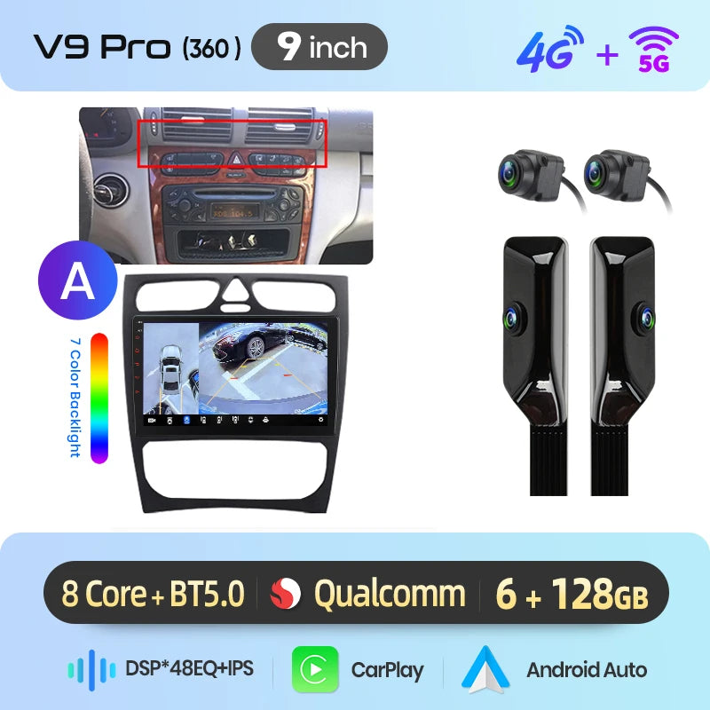 Junsun Android Auto-bilradio för Mercedes-Benz C-klass W203 (C200, C320, C350) och CLK W209 (2000–2005)